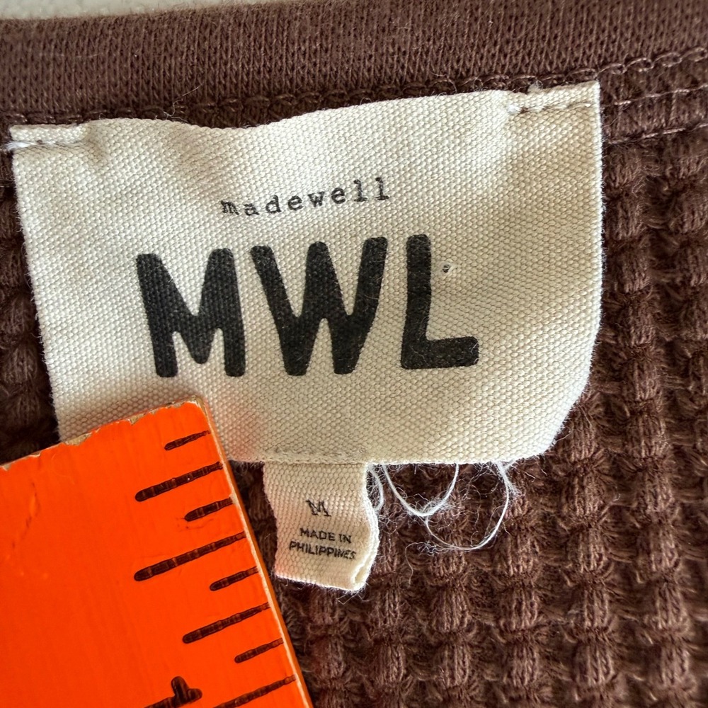 Madewell MWL Women's Waffle Cropped Long Sleeve Top Shirt Medium Chocolate Brown - Picture 2 of 7